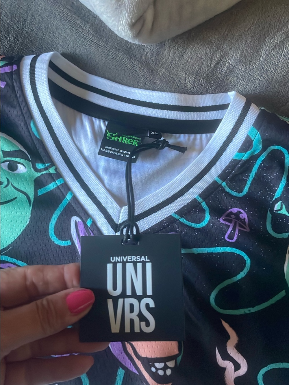 Universal Women's Black Jersey with Teal & Purple Graphics